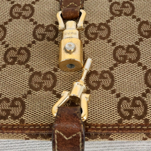 Gucci Wallet Clutch Womens Beige Brown Canvas Leather Trim Lined Pin Latch - Picture 7 of 11